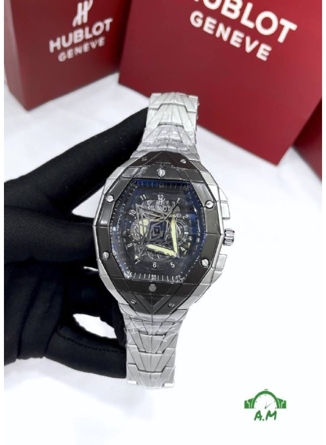 HUBLOT Men’s Stainless Steel Skeleton Watch with Black Bezel - Image 2